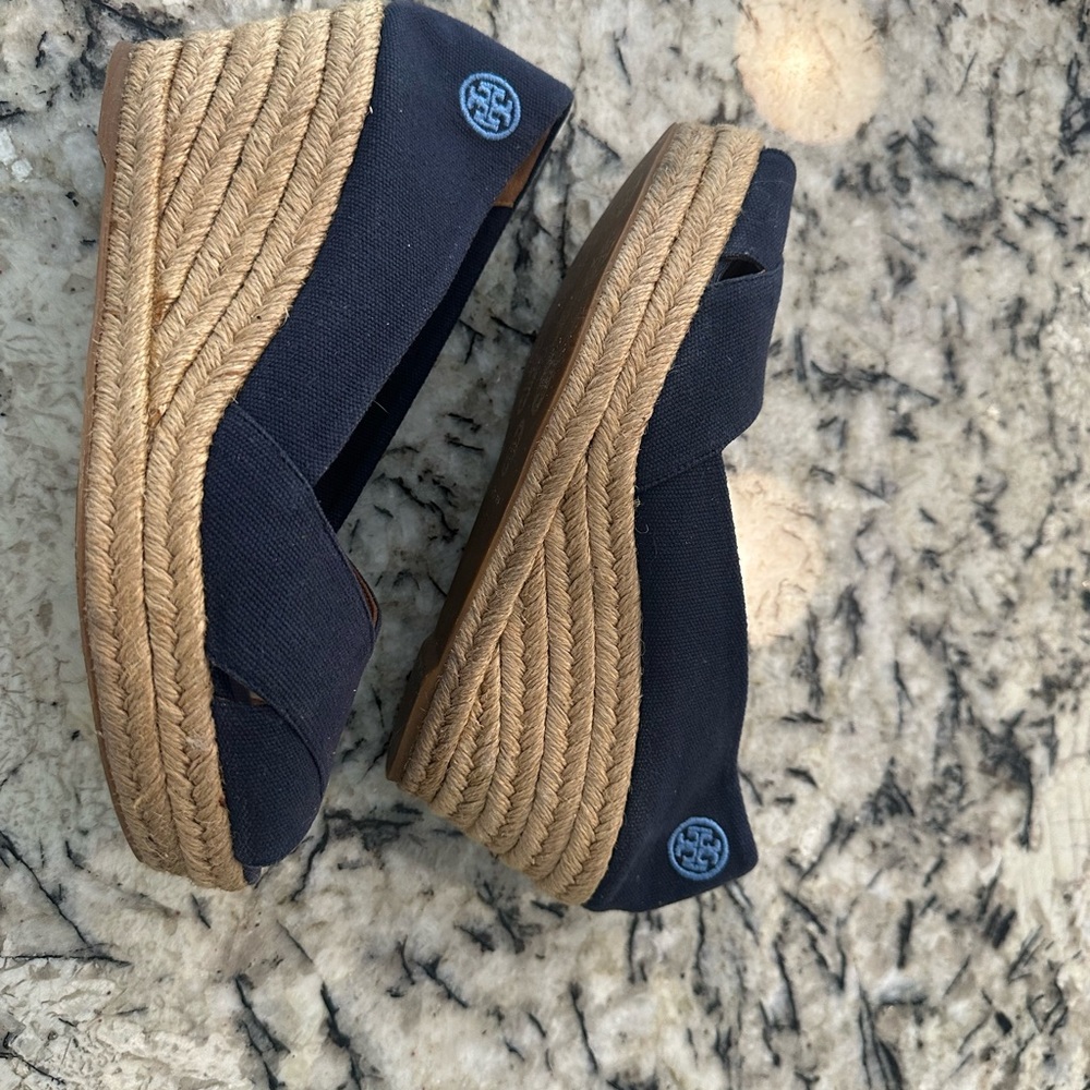 Tory Burch Blue Tan Espadrilles with Jute Sole